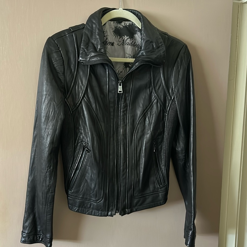Steve Madden women’s black soft leather jacket size Large